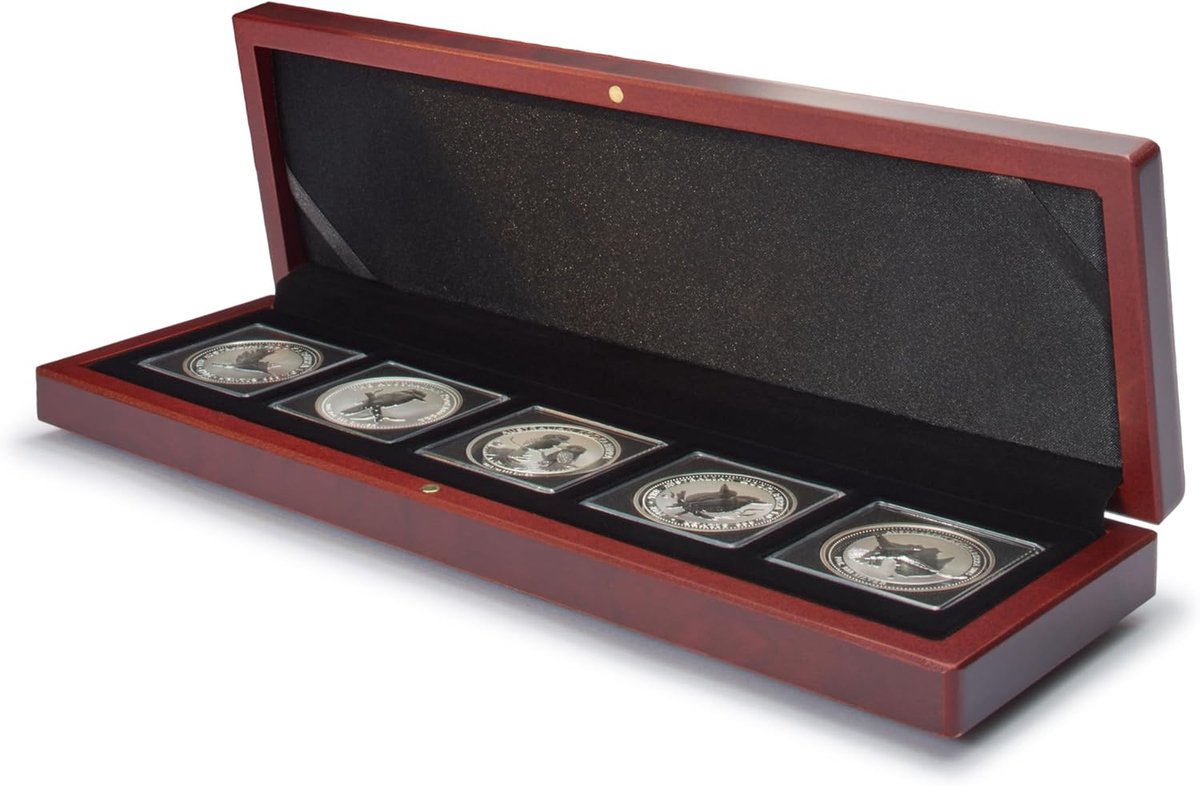 Munten Etui - Verzamelbox Muntcapsules - Munten Presenteren - Vierkante Vakindeling - 31 x 93 cm - Mahonie