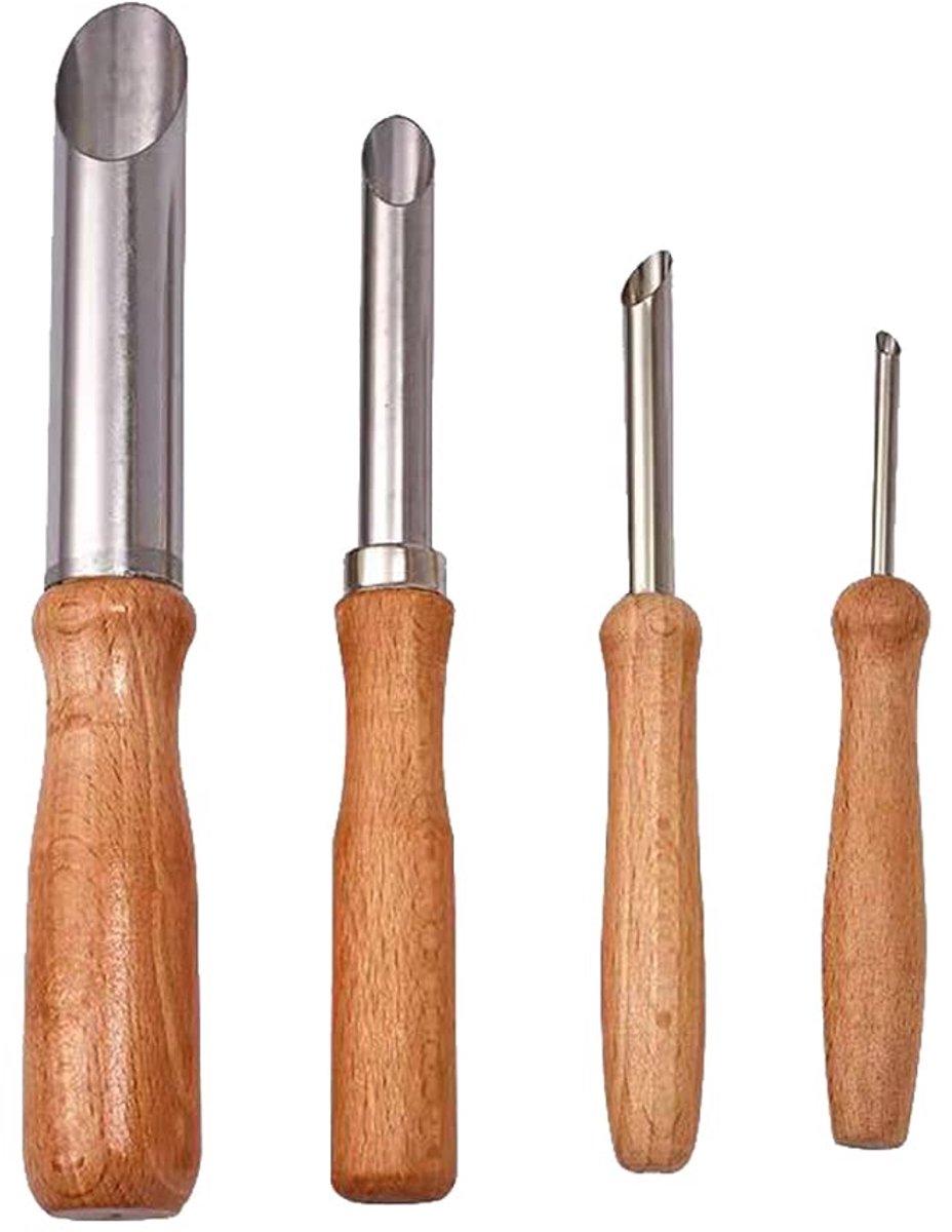 Ronde Perforatoren Set - Pottenbakkerij Gereedschap - Klei Snijwerk - 4 Maten - Houten Handvat - Zilver