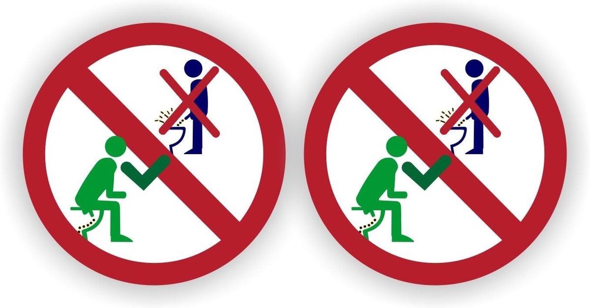 Zittend Plassen Stickers - Toilet Stickers - Hygiëne Verbeteren - Herkenbaar Verkeersbord Design - 10 cm Rond