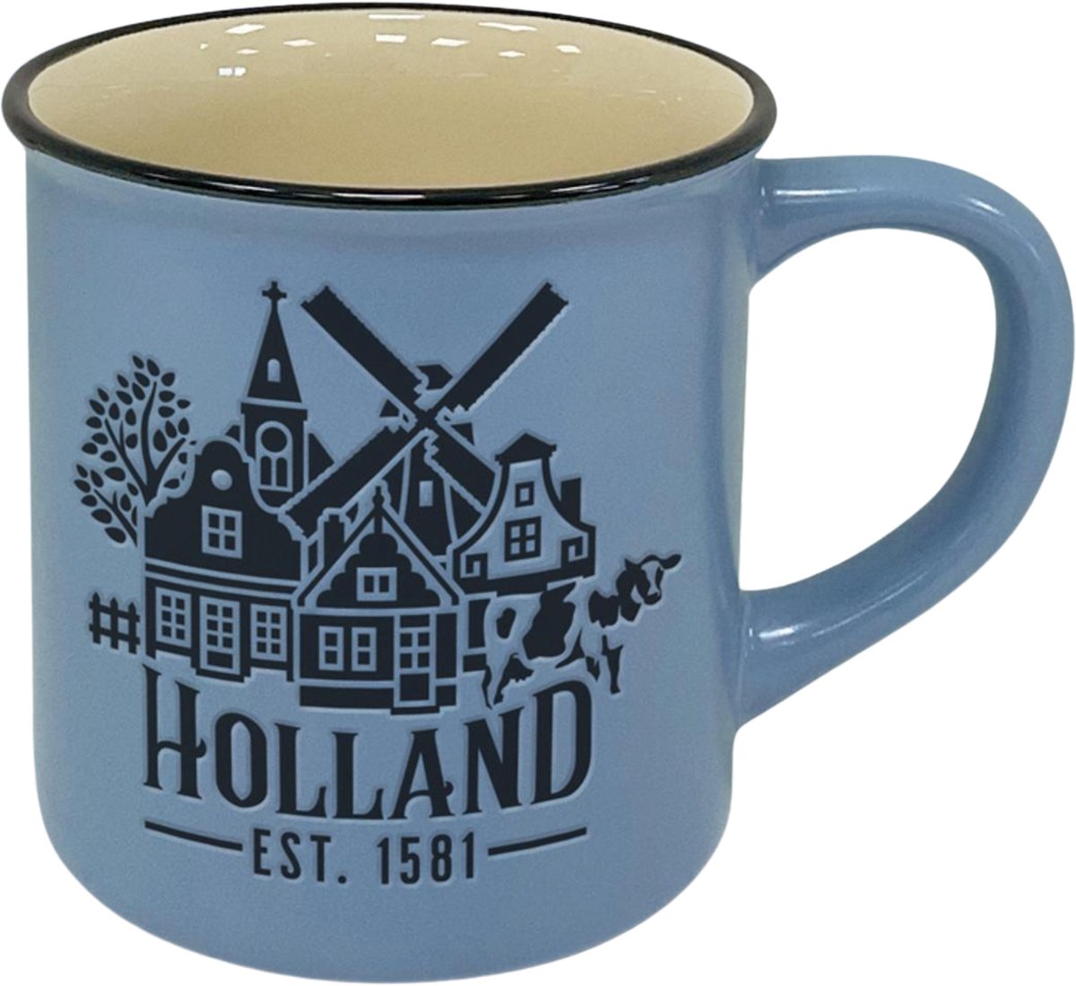 Mok - campmug - Holland village - blauw - Typisch Hollands - souvenir - Holland cadeau