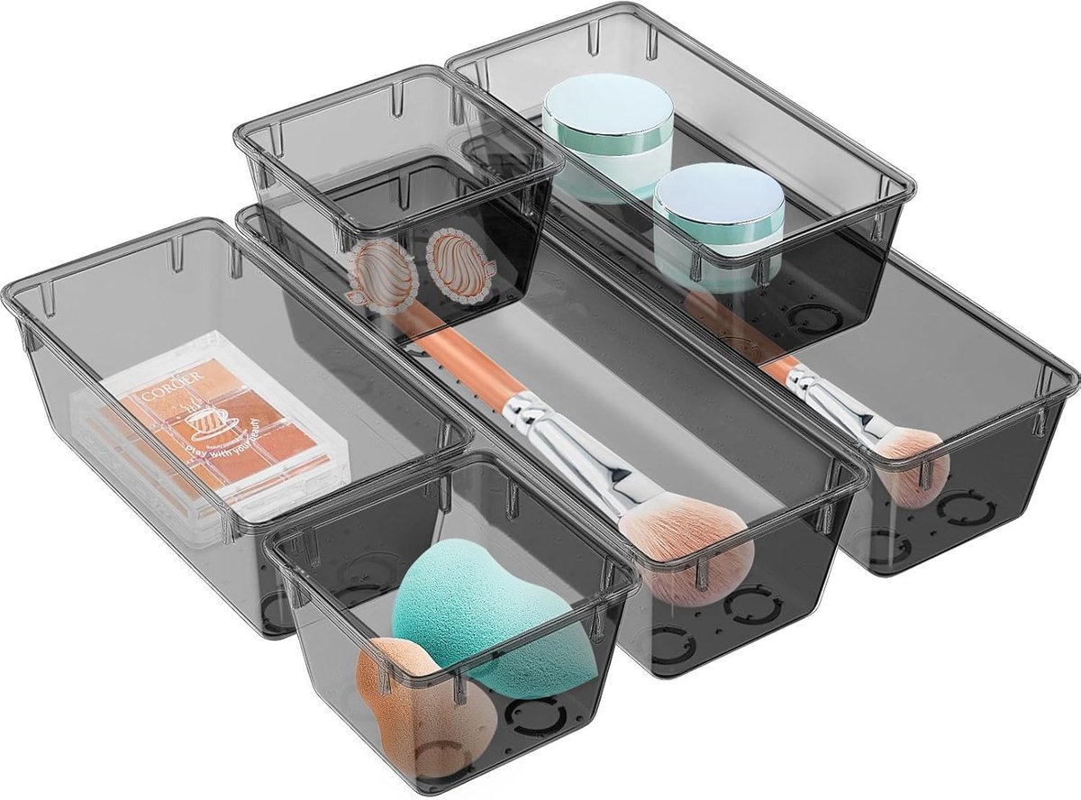 Lade Organizers - Opbergbakken - Alles Opgeruimd - Stapelbaar Ontwerp - 6 Delig Set - Zwart