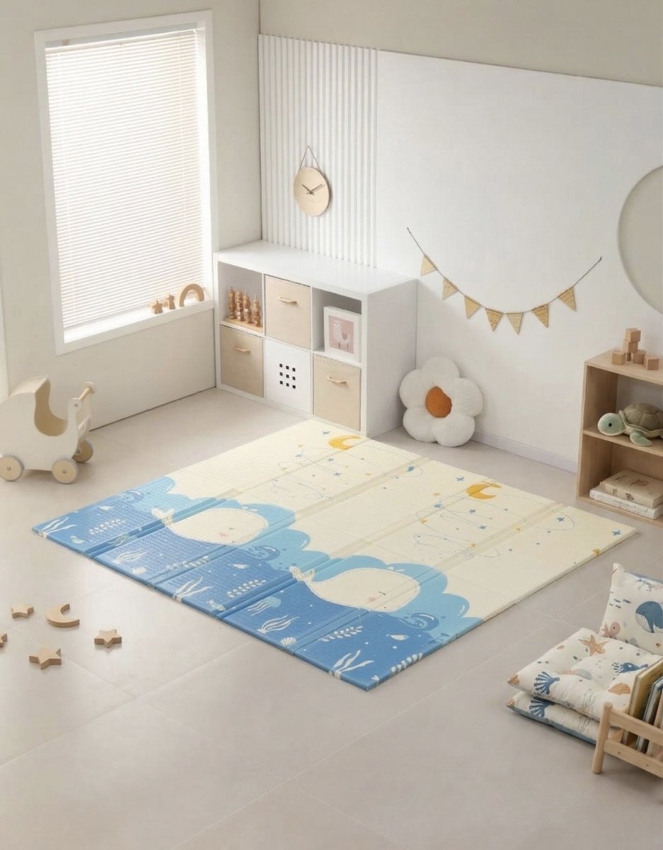 OODBLUE XXL Baby Speelmat 200x180 cm – Extra Groot Formaat – Extra Dik 2 cm – Opvouwbaar – Dubbelzijdig – XPE Foam – Waterdicht – Antislip – Kruipmat Baby – Speelkleed Peuter – Oceaan & Educatief Dieren Design