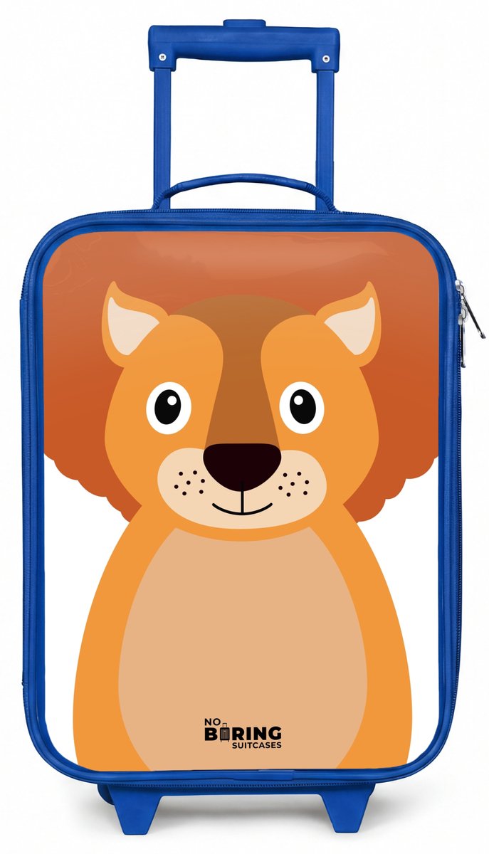 NoBoringSuitcases.com® - Kinderkoffer blauw - Kindertrolley jongen - Dierenportret schattige leeuw - Koffer kind lichtgewicht - Reiskoffer trolley voor kinderen - Koffertje met lichtgevende wieltjes - Rolkoffer