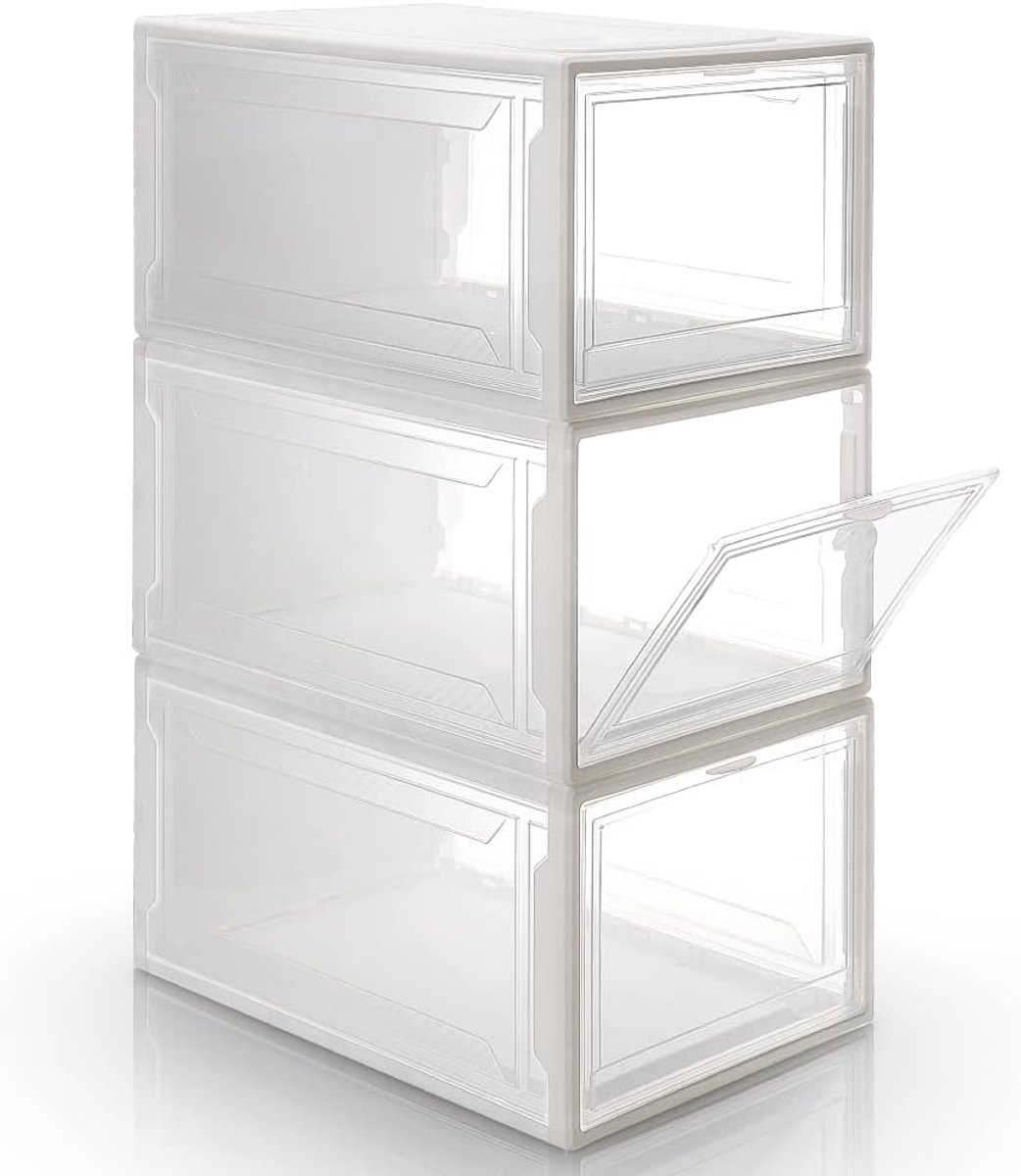 Schoenenbox Set - Opbergdozen - Schoenen Opbergen - Stapelbaar Transparant - 37x26x20cm - Wit