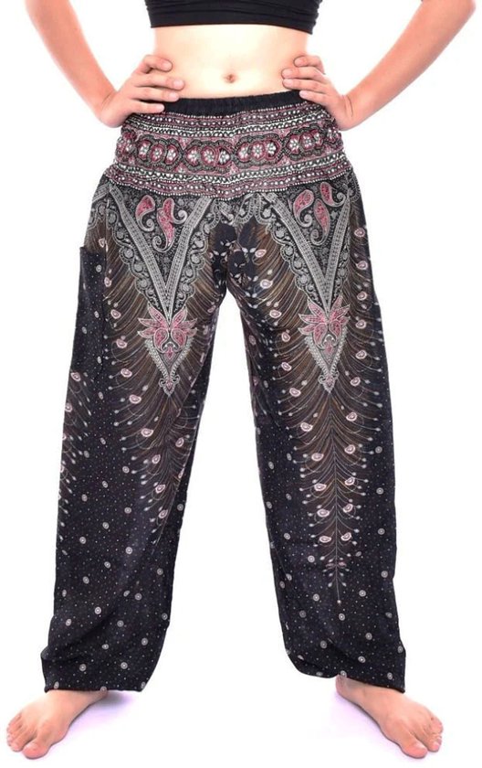 Sarouels - Pantalons de yoga - Pantalons d'été - Femme et Homme - S; taille 32, 34 et 36 - Plume noire et blanche