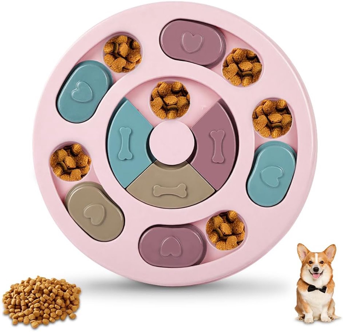 Honden Voedsel Puzzel - Interactief Speelgoed - Mentale Stimulatie - Duurzaam PP Materiaal - 24x24x3 cm - rood