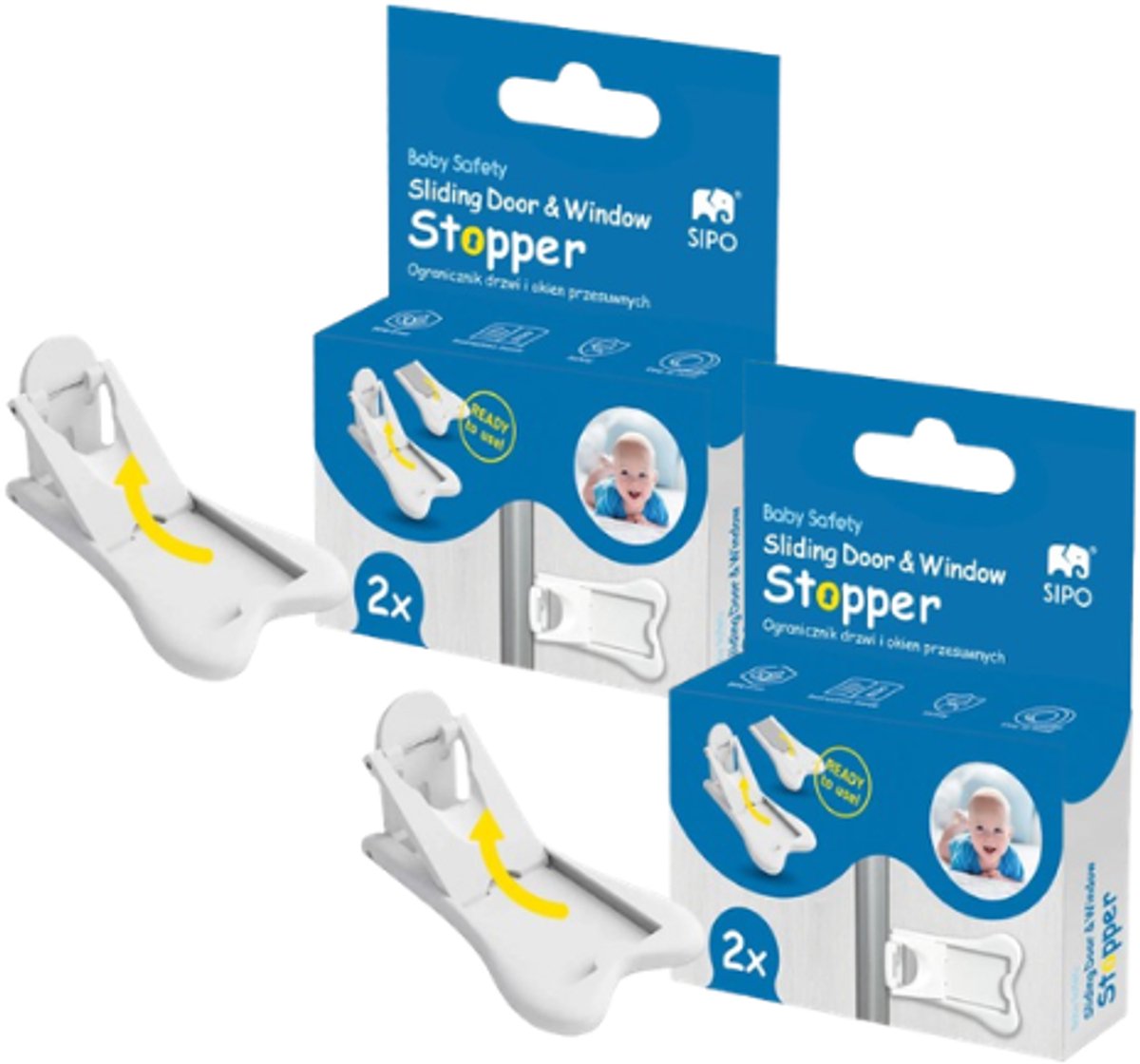 SIPO Kinderveiligheidsslotenset - Kinderbeveiliging Set - Deur- en Schuifdeursloten - Kast Slot Kindveilig - voor Deuren en Ramen - ABS - 7 x 4.4 cm - Wit
