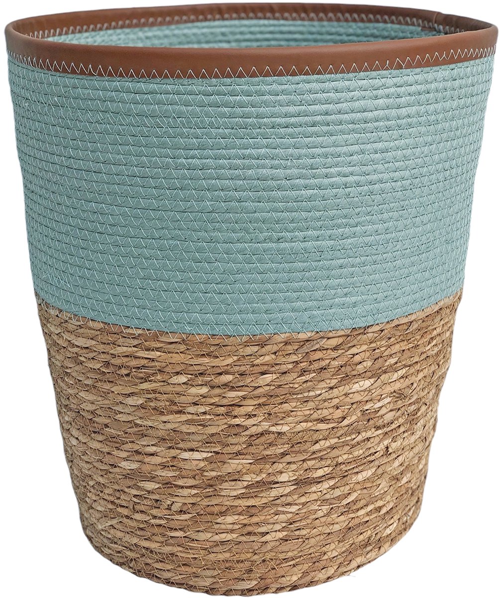 Lavandoux - Wasmand - Zeegras - Naturel en Blauw - M: Ø40 x H47 cm