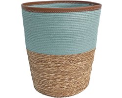 Lavandoux - Wasmand - Zeegras - Naturel en Blauw - M: Ø40 x H47 cm