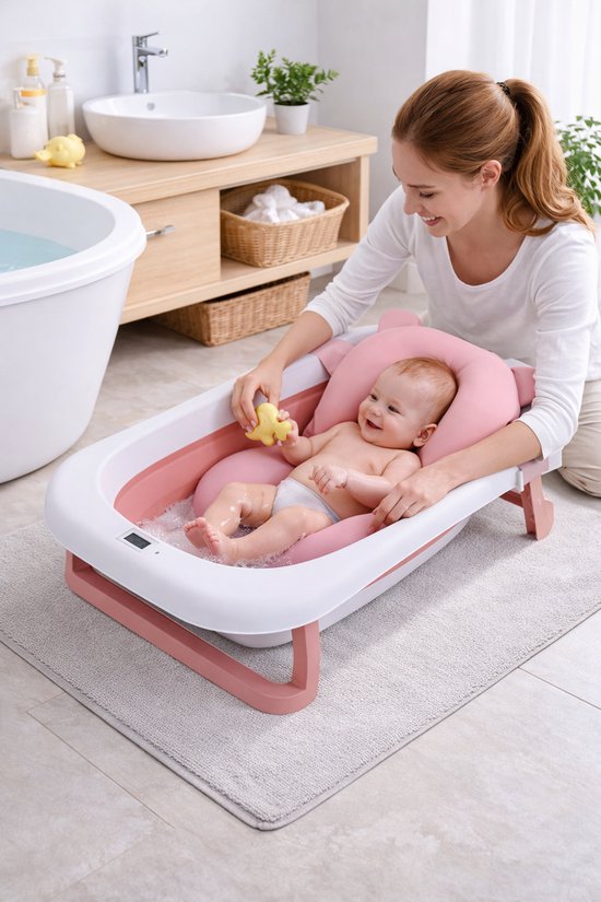 GG Baby Bad - Babybad - Babybad met standaard - Opvouwbaar - Digitale Thermometer - Roze van GG — afbeelding 5