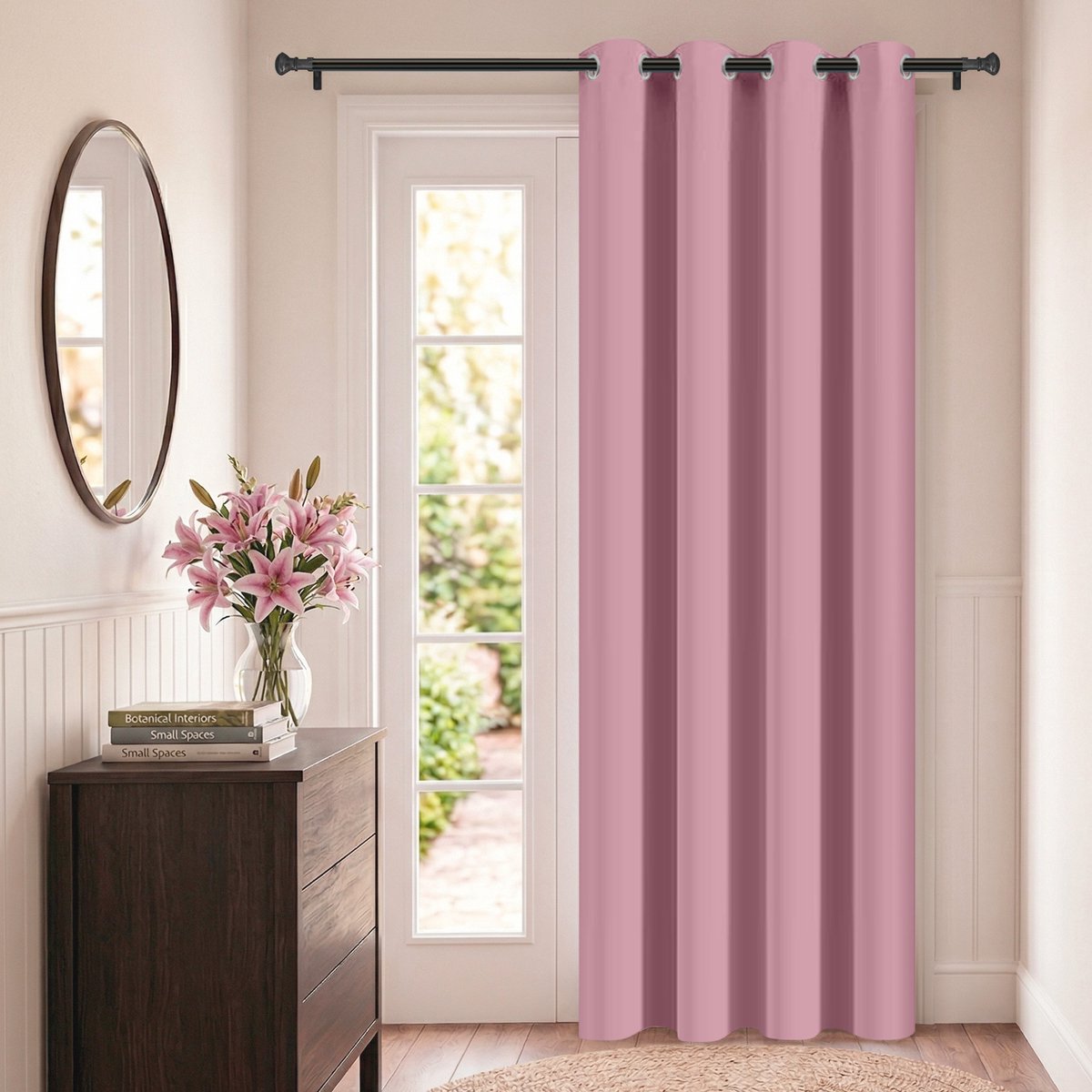 Qelus Deurgordijn Verduisterend met Ringen - Thermisch Isolerend Gordijn Kant en Klaar 260GSM - Ruimteverdeler Voor Slaapkamer, Keuken & Trappengat - Tegen Tocht, Totale privacy & Geluidsbestendig - 132cmx203cm - Roze - 1 Stuk