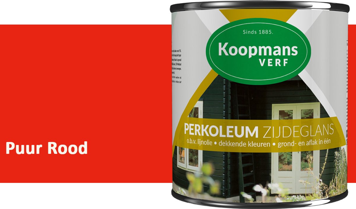 Koopmans Perkoleum Zijdeglans Dekkend – Houtverf Buiten – Dekkende Beits voor Schutting & Gevel – Elastisch & Weerbestendig – 2,5 l – Puur Rood