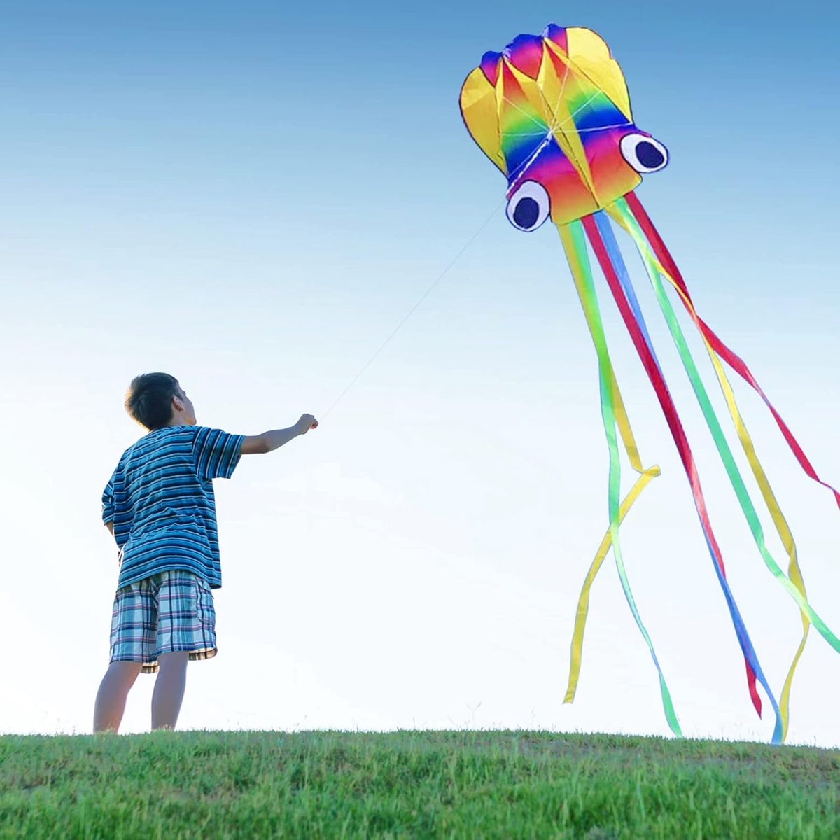 Octopus Vlieger - Grote Vlieger - Buiten Spelen - 100m Lijn - 420cm Hoog - Regenboog