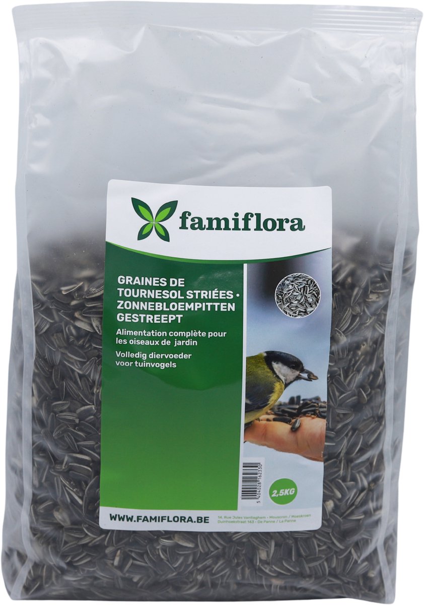 Famiflora Gestreepte Zonnebloempitten - 2,5kg - Klassiek Vogelvoer - Energierijk - Voeding voor tuinvogels - Wintervoer