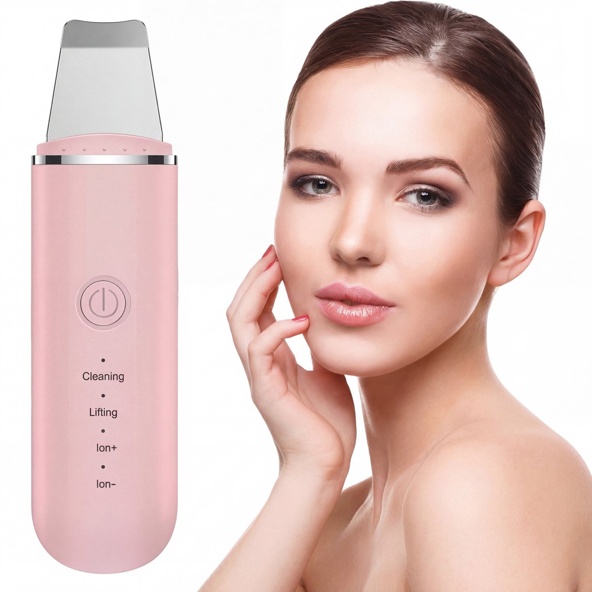 JOLLY TRINKLE®Ultrasone Gezichtsreiniger – 4-in-1 Skin Scrubber -gezicht massage– Zwarte Punt Verwijderaar – Oplaadbaar – Voor Diepe Reiniging en Serumabsorptie-Rose