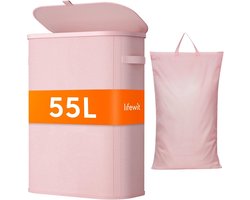 Wasmand met Deksel - Laundry Basket - Ruimtebesparend Opbergen - Verwijderbare Zakken - 55L 42x24x55cm - Roze