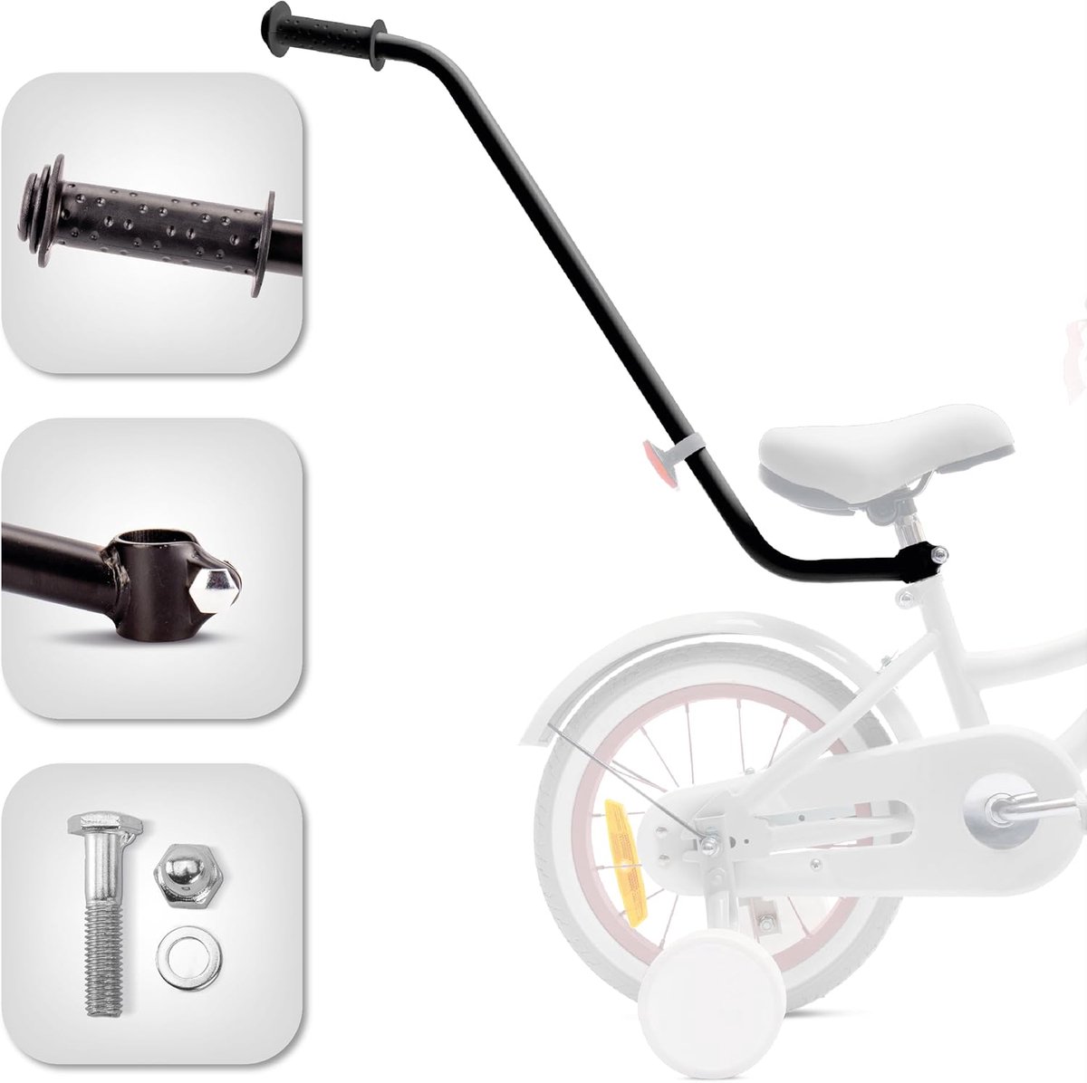 Fiets Duwstang - Kinderfiets Hulp - Leren Fietsen - Verstelbaar Ontwerp - Zwart