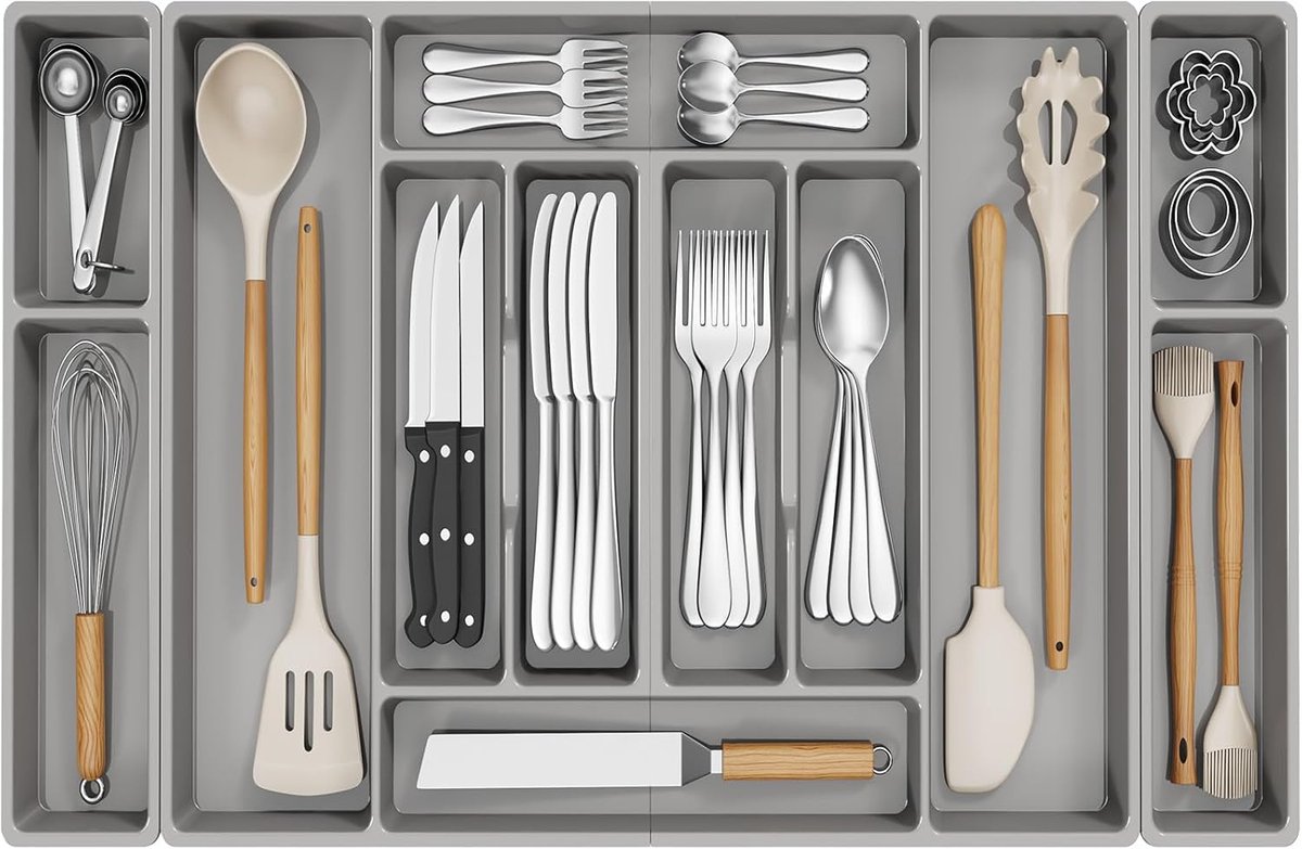 Bestekbak Lade - Keuken Organizer - Keuken Lade Indelen - 12 Vakken - 81x42 cm - Grijs