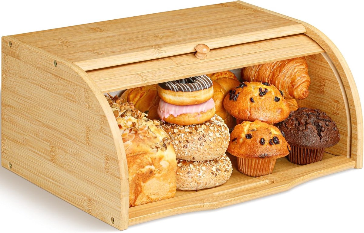 Bamboe Broodtrommel - Houten Voedselbewaarder - Vers Brood Bewaren - Roldesksel Ontwerp - 405 x 274 x 18 cm - Bamboe