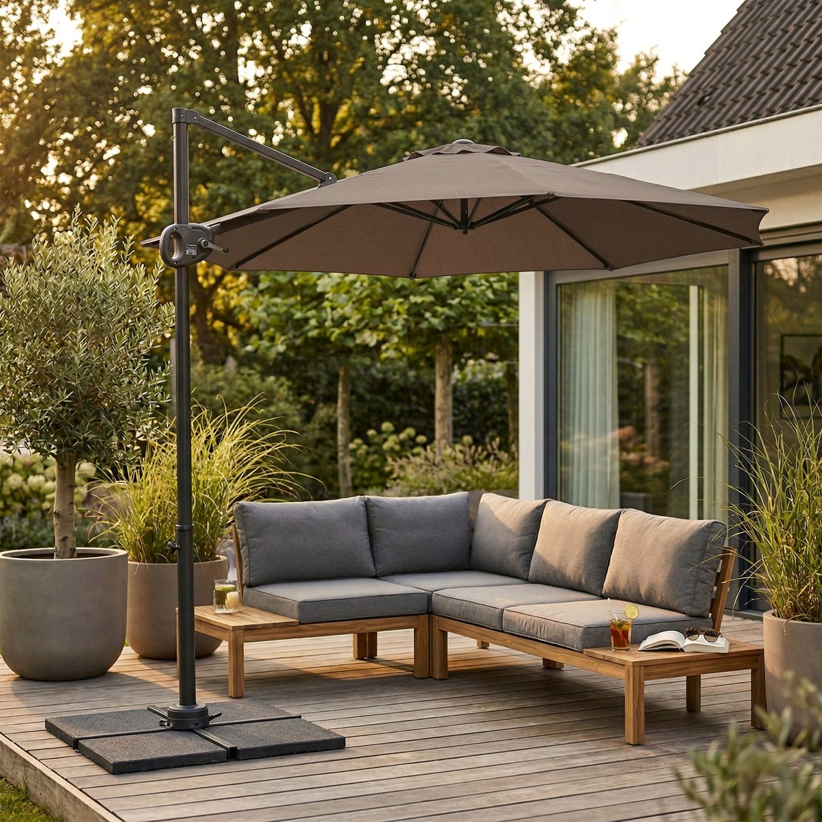 AXI Solea Zweefparasol Ø 300cm Antraciet/taupe – foto 8