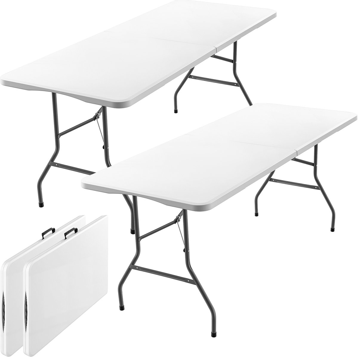 xDays Inklapbare Tafel – Wit - 2 stuks - 180x70x73 cm – Klaptafel – Vouwtafel – Campingtafel – Opvouwbaar tot Koffer met Handvat – Weerbestendig – 6 tot 8 Personen – Partytafel – Buffettafel – Binnen & Buiten