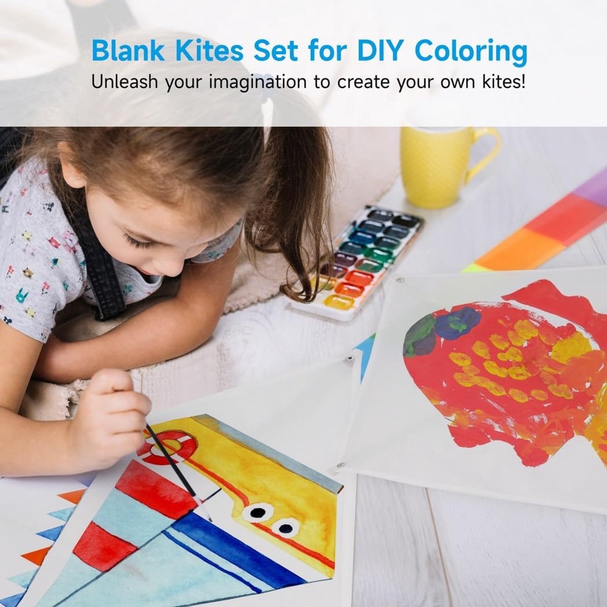 Blanco Vliegers - Doe-het-zelf Kit - Creatieve Decoratie - Inclusief Handvatten - 23x18 Inch - Wit