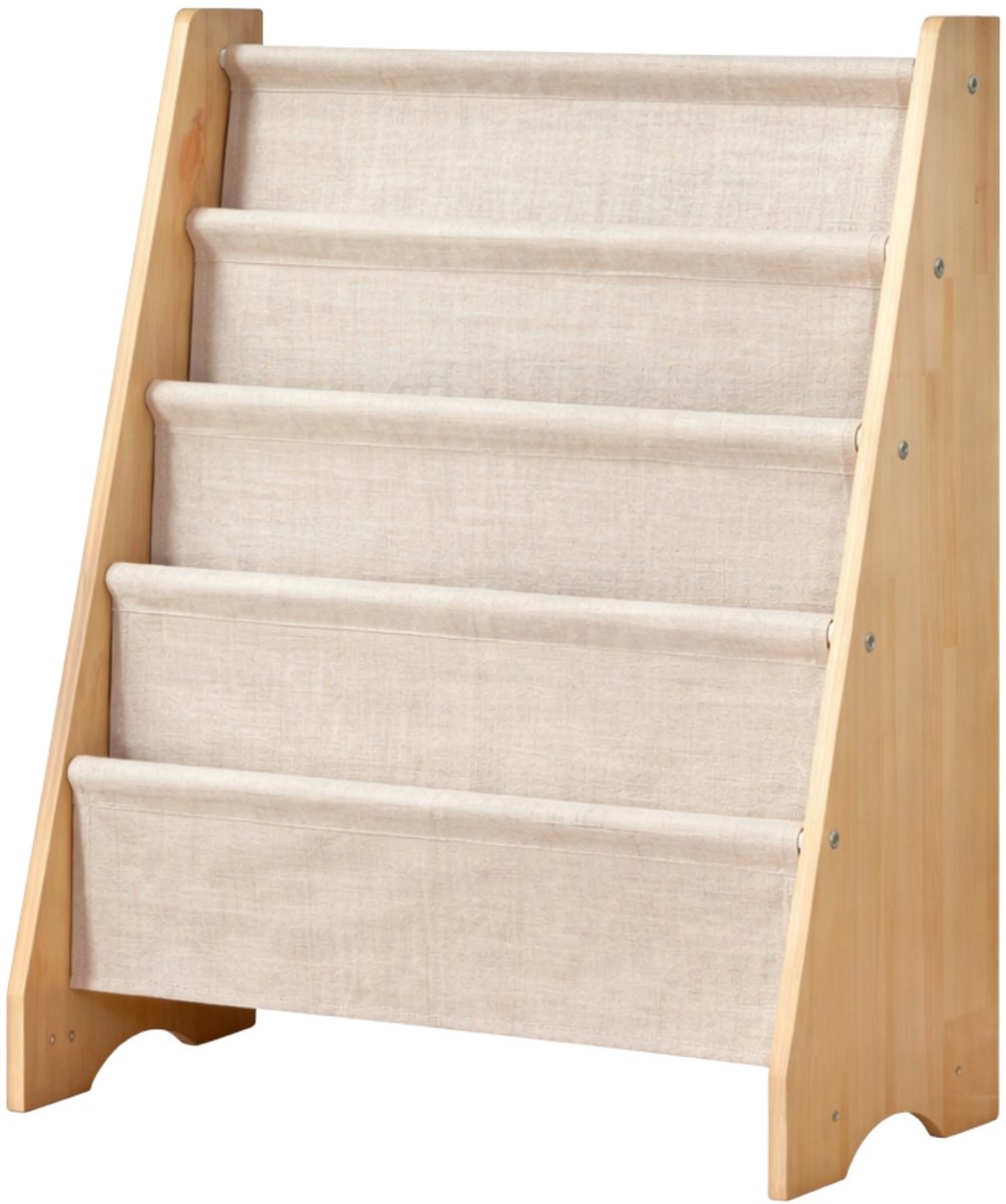 Kinderboekenkast - 76 x 62 x 28 cm - Bruin - Hout met Linnen - Kinderboekenrek - Boekenrek Kinderkamer