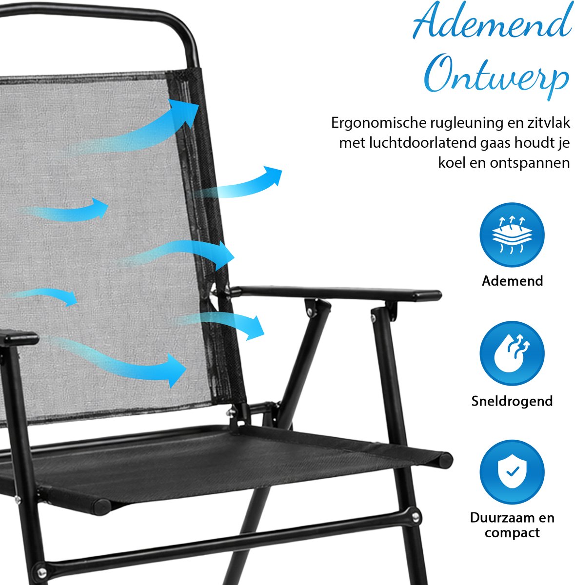 Happy Holidayz 2 Opvouwbare Tuinstoelen Zwart - Tuinstoel Set 2 Stuks 65x53x90cm - Staal Weerbestendig - Inklapbare Strandstoel voor Tuin, Balkon & Camping - Kampeerstoel - Vouwstoel - Klapstoel buiten - Campingstoel - Tuinstoelen - Balkonstoel thumbnail 3