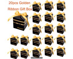 Brivio - Ramadan & Eid Mubarak Gift Boxes - 20 Luxe Zwart/Goud Bedankjes - 6.5cm - Kaaba - Cadeaudoosjes -Hadj bedankjes - Eid decoratie - Islamitische traktatie - Eid geschenkverpakking - Moslim bedankjes