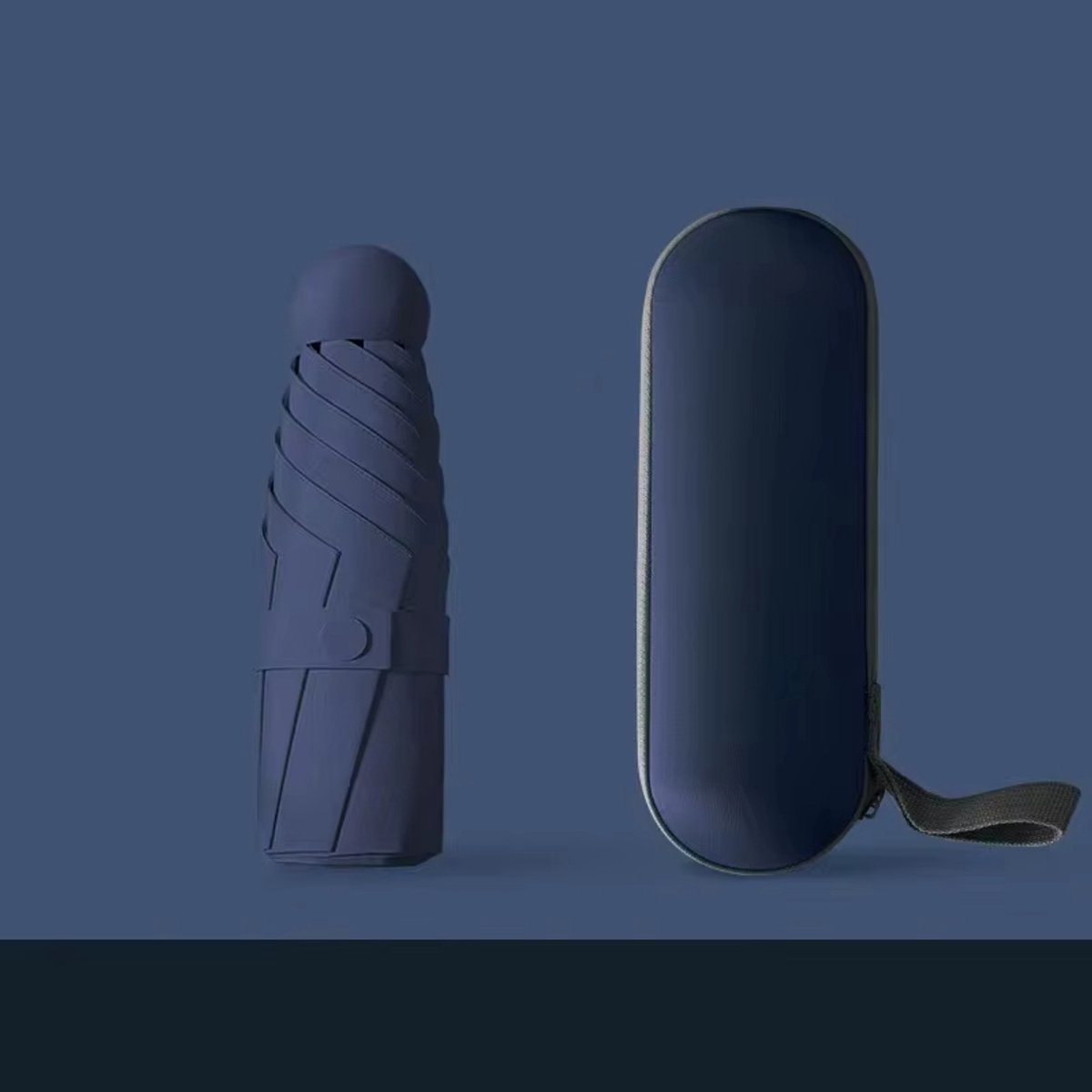 Mini Paraplu Opvouwbaar Donkerblauw – Compacte Zakparaplu met UPF 50+ – Lichtgewicht Reisparaplu 6 Ribben – Voor Zon en Regen Inclusief Hoes