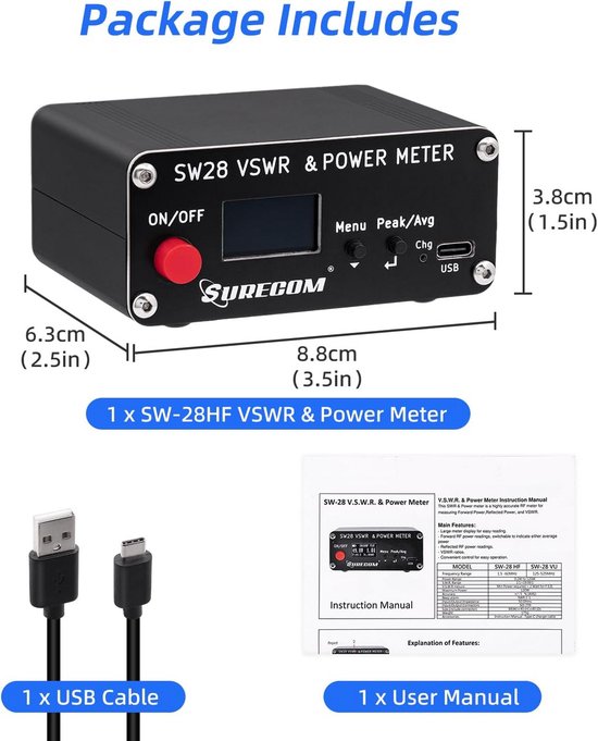 Digitale Vermogensmeter SWR RF-Meter 1.8-60 MHz tot 120W LCD-Display — afbeelding 5