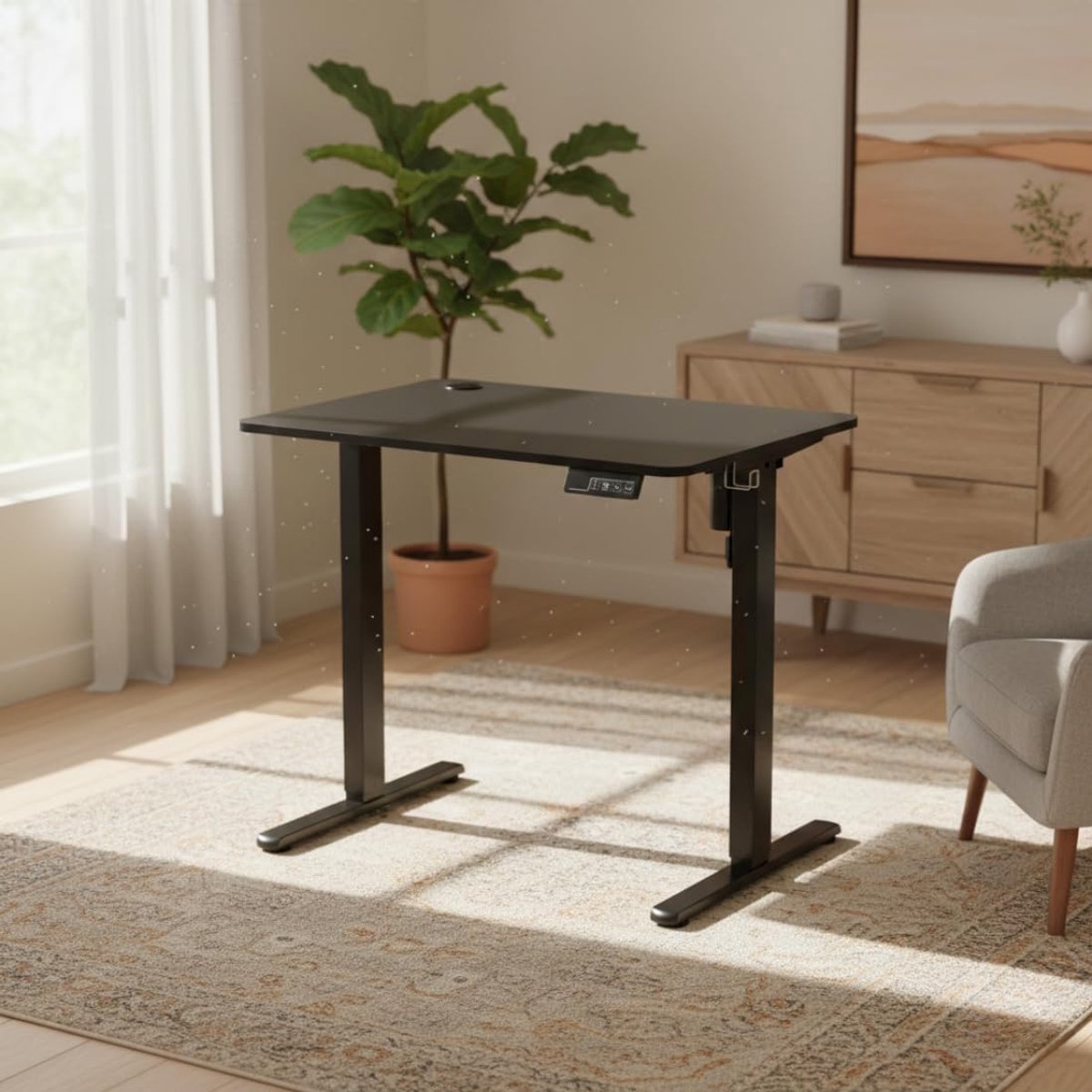 Electric Desk 80x60 cm – Height Adjustable Standing Desk with Memory Function & Anti-Collision System, Ergonomic Sit-Stand Workstation, Quiet Motor, Modern Black – Abkantoor