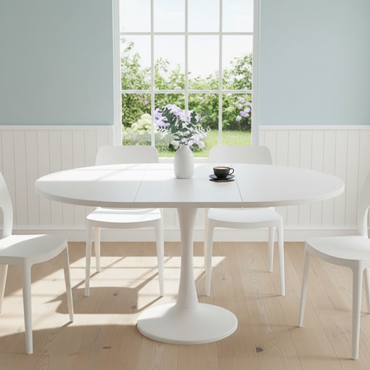 Ronde Eettafel Ø120 cm - Houten Keukentafel met Zwart Metalen Centrale Poot en Opbergvak - Verzonden voor 4 tot 6 personen - Moderne & Minimalistische Eetkamertafel voor Woonkamer, Keuken of Kantoo...