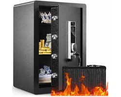 Premium Kluis - Elektroniche kluis - Met Wachtwoord, sleutel en vingerafdruk - Inclusief Brandwerende geldzak - L40xB33xH60cm - Verwijderbare Plank - Met Alarm - Safe