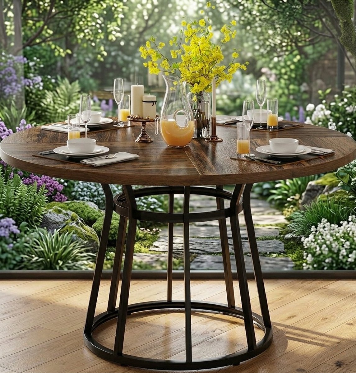 Noir Eclipse Ronde Eettafel Ø100 cm Zwart - Modern Design Keukentafel met Metalen Onderstel - Ronde Tafel voor 2-4 Personen - Eetkamer, Woonkamer & Thuiskantoor - Casa Serena – 100 cm – Casa Dorada