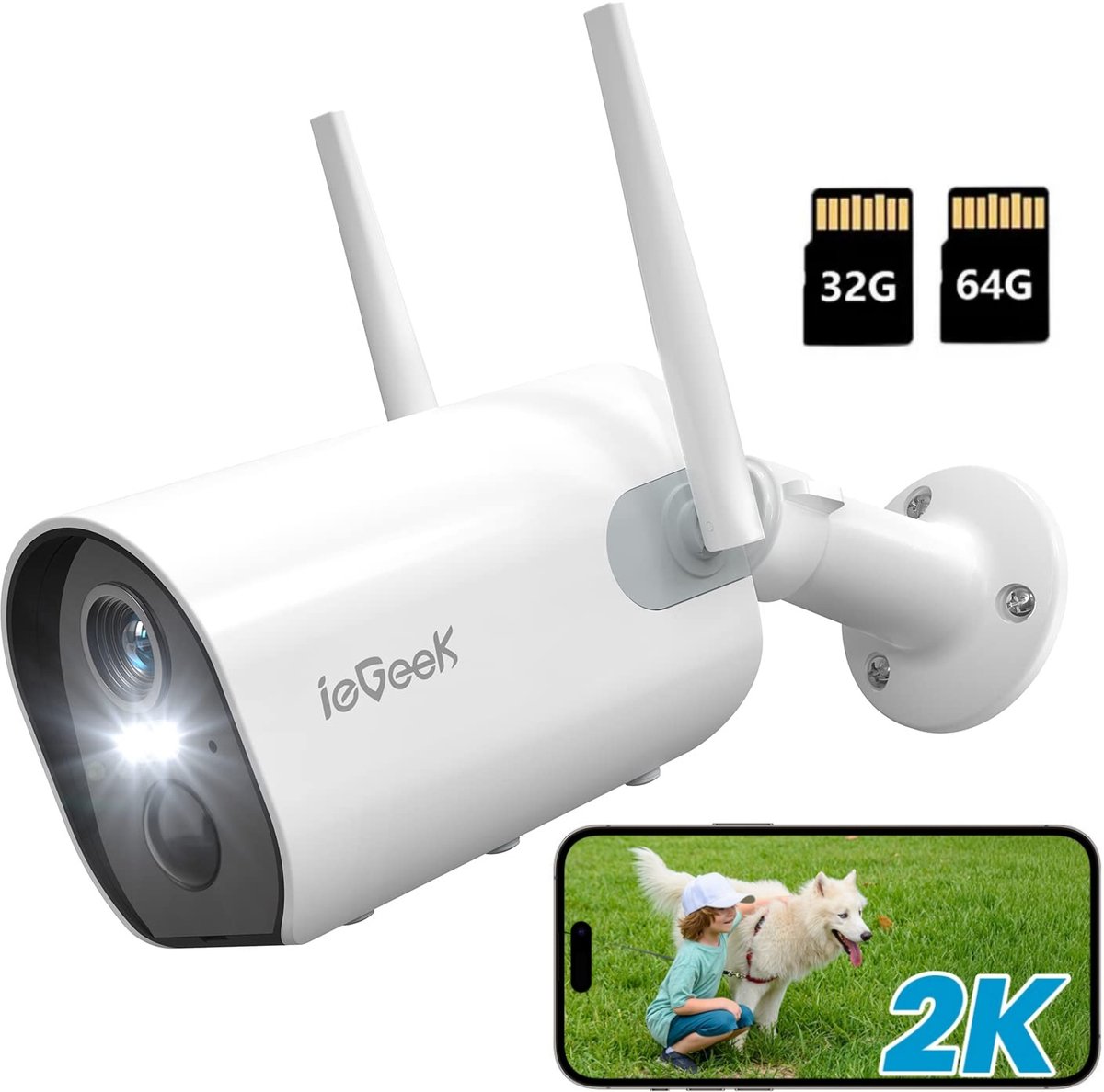 ieGeek Bewakingscamera Voor Buiten – 2K HD 3MP - Incl. 32GB 64GB SD - Buiten Camera Met Nachtzicht – Buitencamera - Beveiligingscamera Buiten - Met WiFi en APP