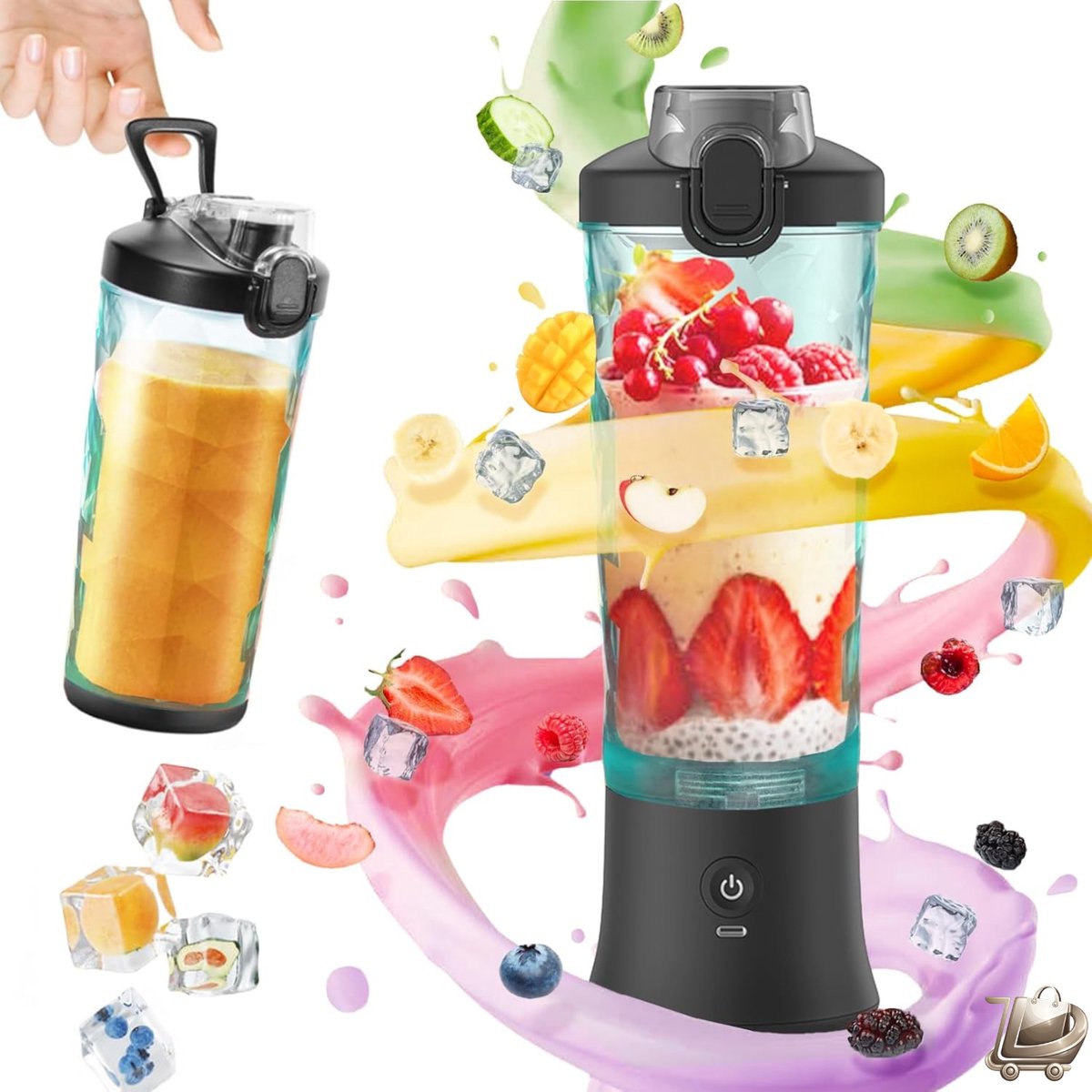 Draagbare Blender 600 ml - Mini Smoothie Maker met 6 RVS Messen - USB Oplaadbare Portable Mixer - Voor Gym, Kantoor, Camping en Reizen - Zwart