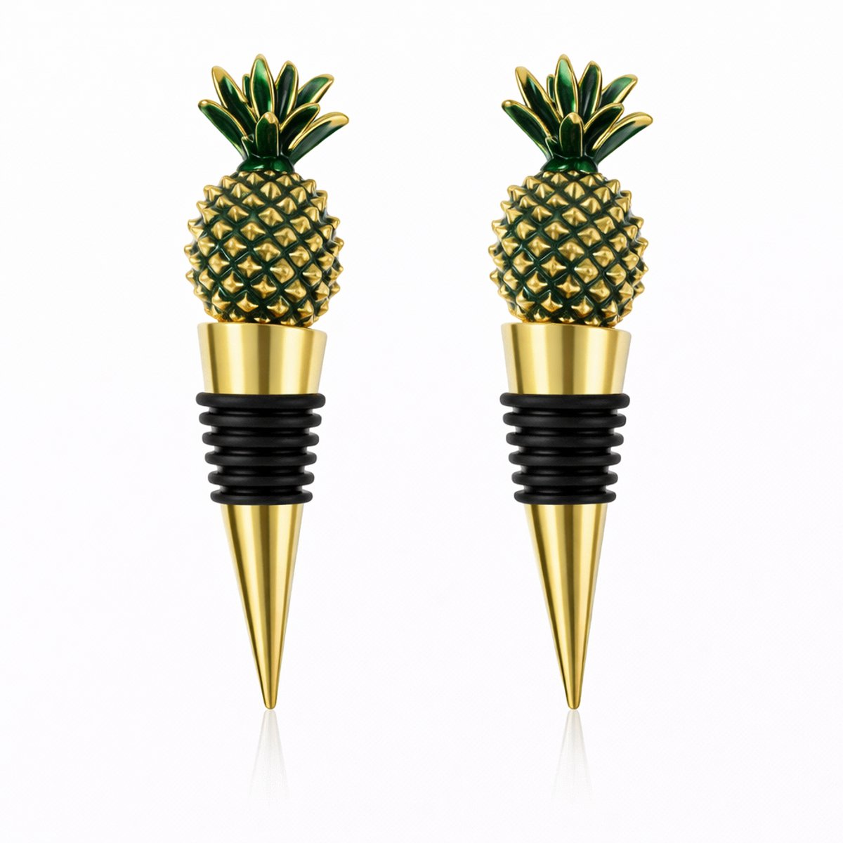 Wijnstoppers Veldman Living - RVS Wijnstoppers - Goudkleurige ananas wijnstoppers 2 stuks