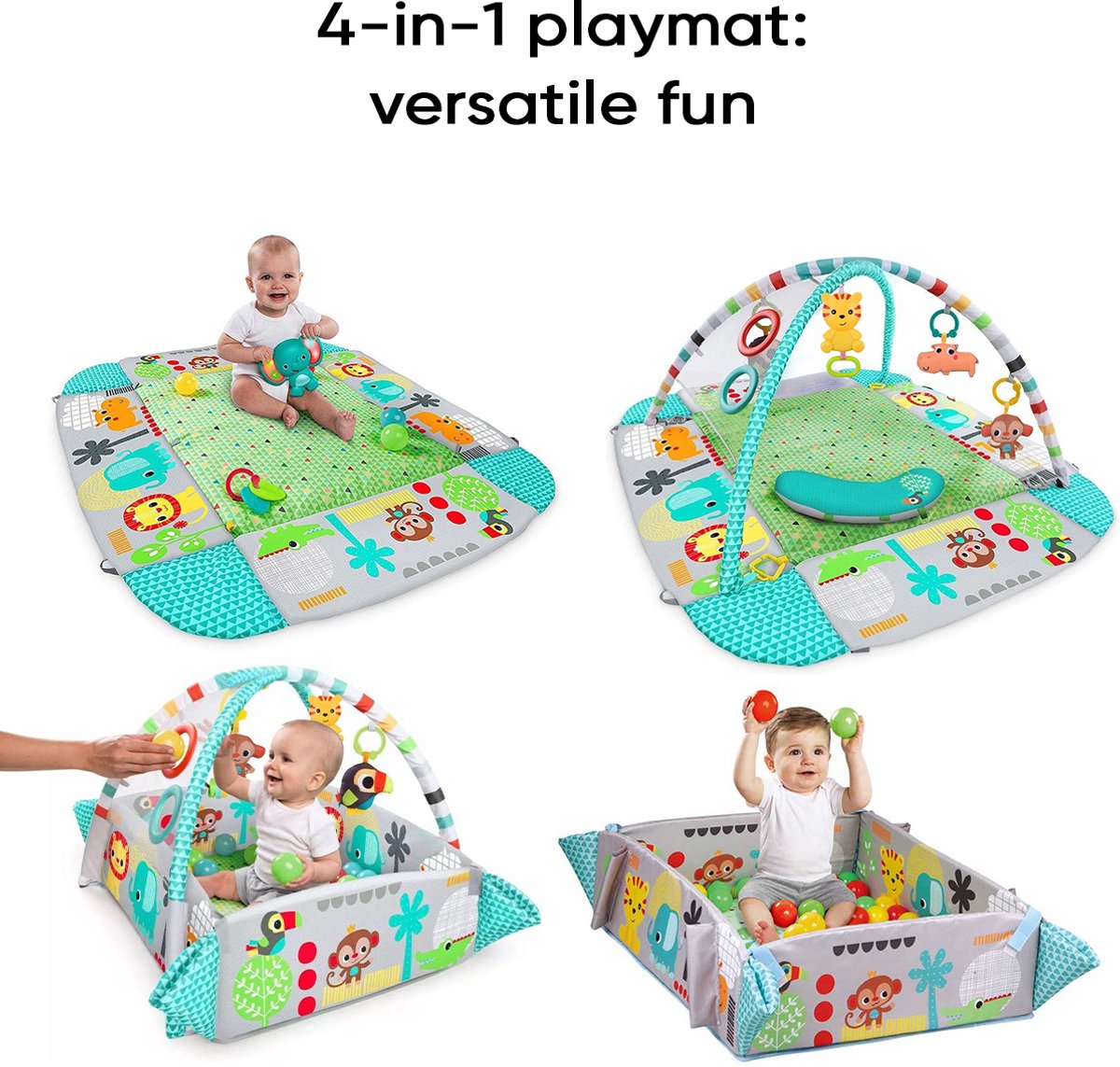Multifunctioneel Speelkleed Baby + Buikligtrainer - Babygym met AANPASBARE WANDEN - Speelmat met Boog - Incl. 20 Ballen + 5 Speeltjes - Vanaf 0m+ — afbeelding 3