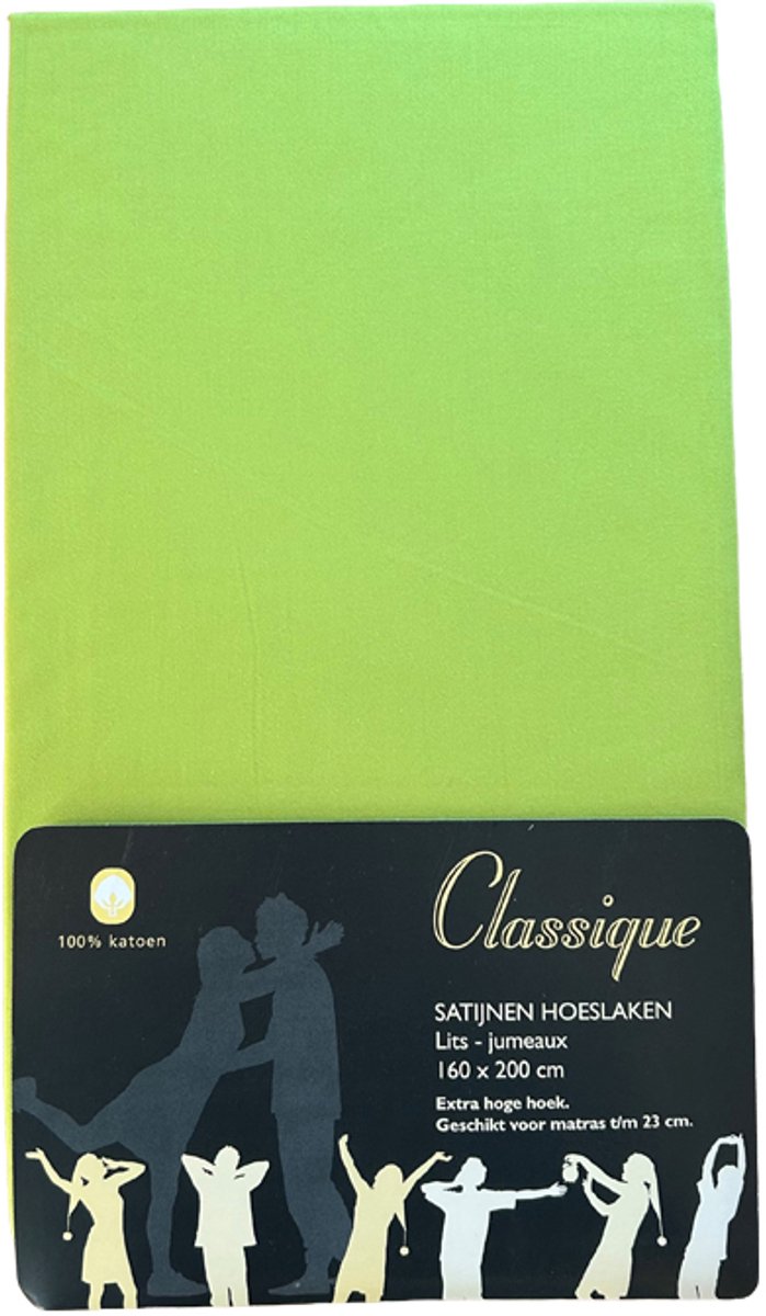 Hoeslaken 100% Hoogwaardig Katoen Satijn - 160x200 - Lime - Restant Actie!