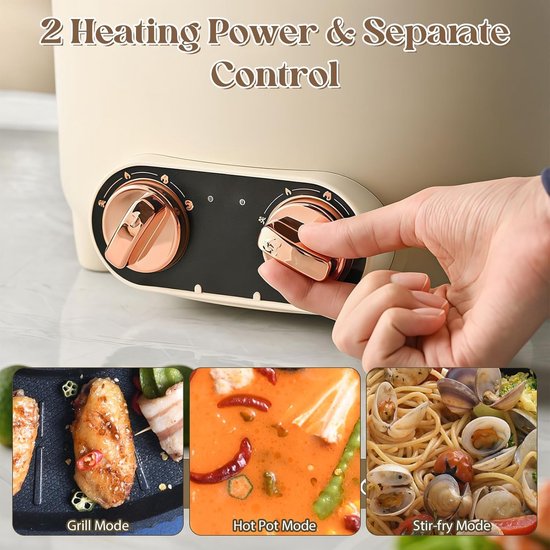 Elektrische Hotpot met Grillplaat 2-in-1 – 5,5L 1600W Elektrische Pot & BBQ Grill, Rookvrij met Deksel, Grote Hotpot Grillpan voor Tafelgebruik — afbeelding 2