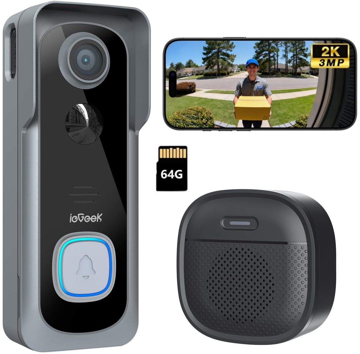 ieGeek J1 Draadloze Video Deurbel 2K FHD met Mensdetectie - Shenzhen Globaleda Supply Chain MGT Co., - €62,99