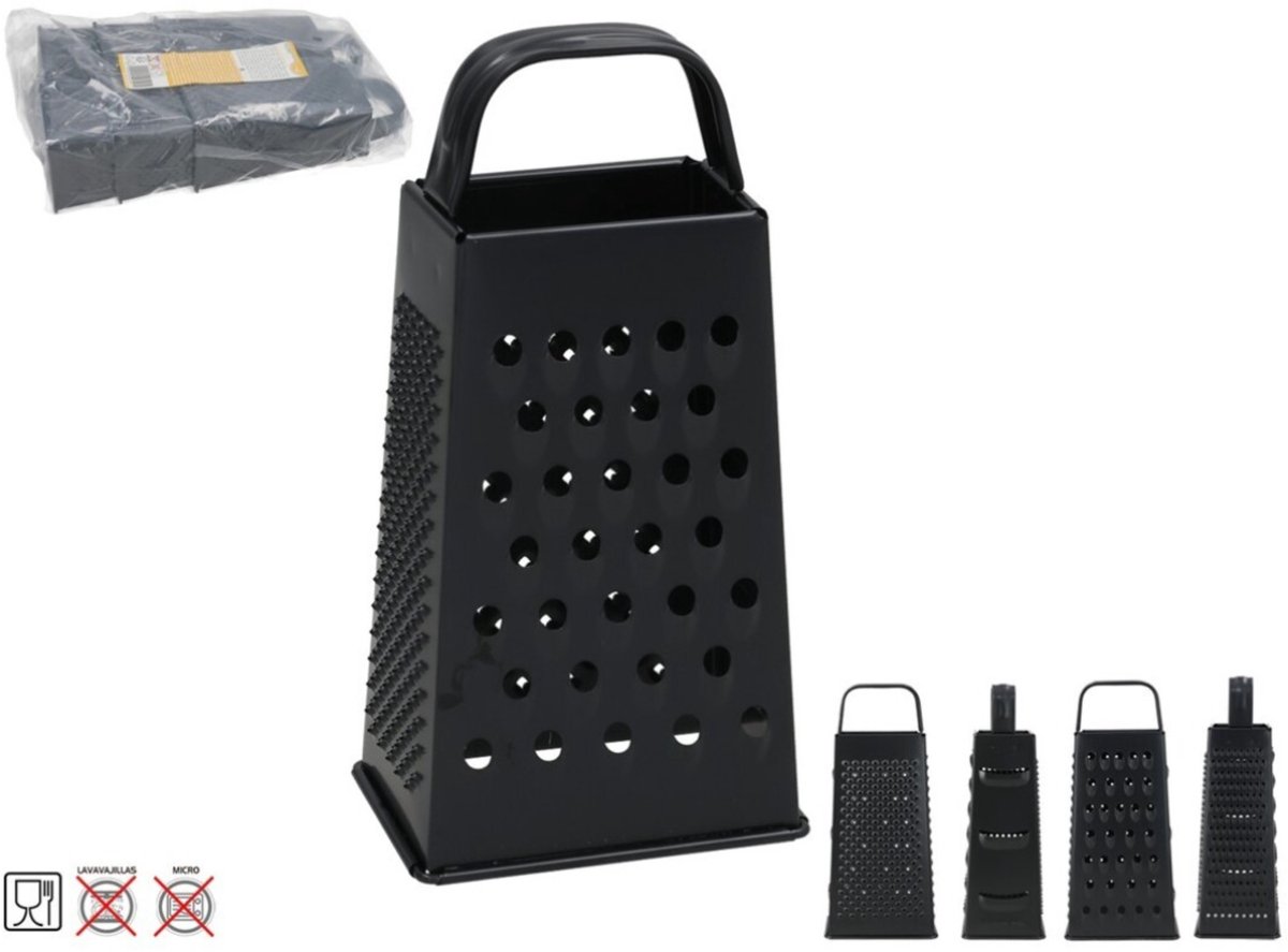 Gerimport Keuken rasp / kaasrasp - 23 cm - 4-zijdig - zwart - RVS - handrasp