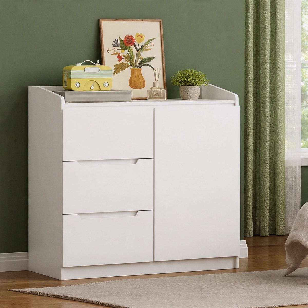 NovaLine commode met 3 lades in deur 80 cm – moderne witte commode met opbergvak – dressoir voor slaapkamer, woonkamer en hal Casa Serena – 80 cm – Casa Dorada