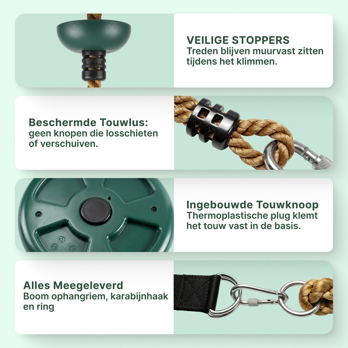 JAXY Schotelschommel - Klimtouw Schommel met Knopen - Kinderschommel Buiten - Buitenspeelgoed - Schommelzitje - Groen — afbeelding 7