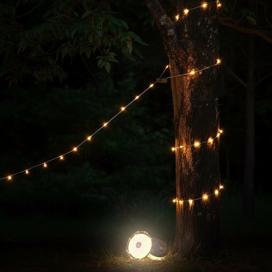 LYNEXA® Camping lamp - Zaklamp - Lichtsnoer buiten - Lichtslinger - Kampeerlamp met oplaadbaar - 4in1 - Powerbank USB & Zonne-energie - 10m - 4 standen van Merkloos — afbeelding 5