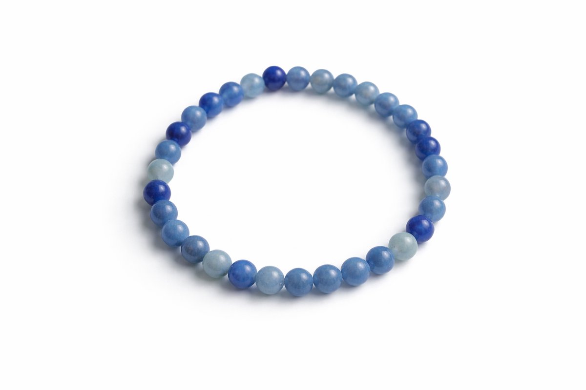 Blauwe Aventurijn Armband 6 mm – Natuursteen Kralen – 17 cm – Rust & Focus – Unisex - Elastisch – Natuursteen – Dames & Heren