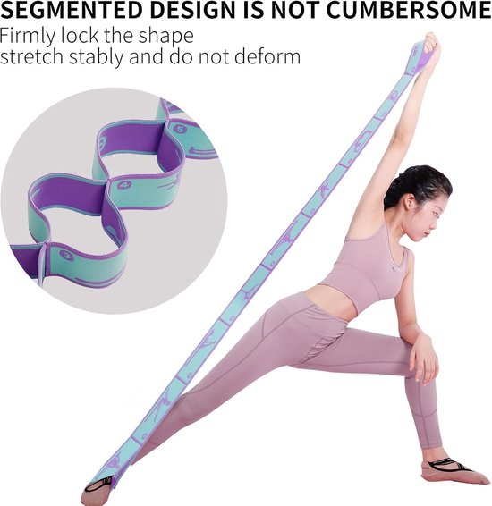 9-rings elastische yogaband - verstelbare stretch - multi-ring oefenband - flexibiliteitstrainingband - 4*110cm - geschikt voor fysiotherapie, dans, pilates en gymnastiek. De multi-ring oefenband verbetert de ideaal voor thuisworkouts - paars. — afbeelding 3
