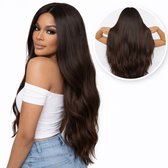 SassyGoods Pruik Bruin - Pruiken Dames Lang Haar - Wig - Haarstuk - Wasbaar - Donkerbruin - 70 cm