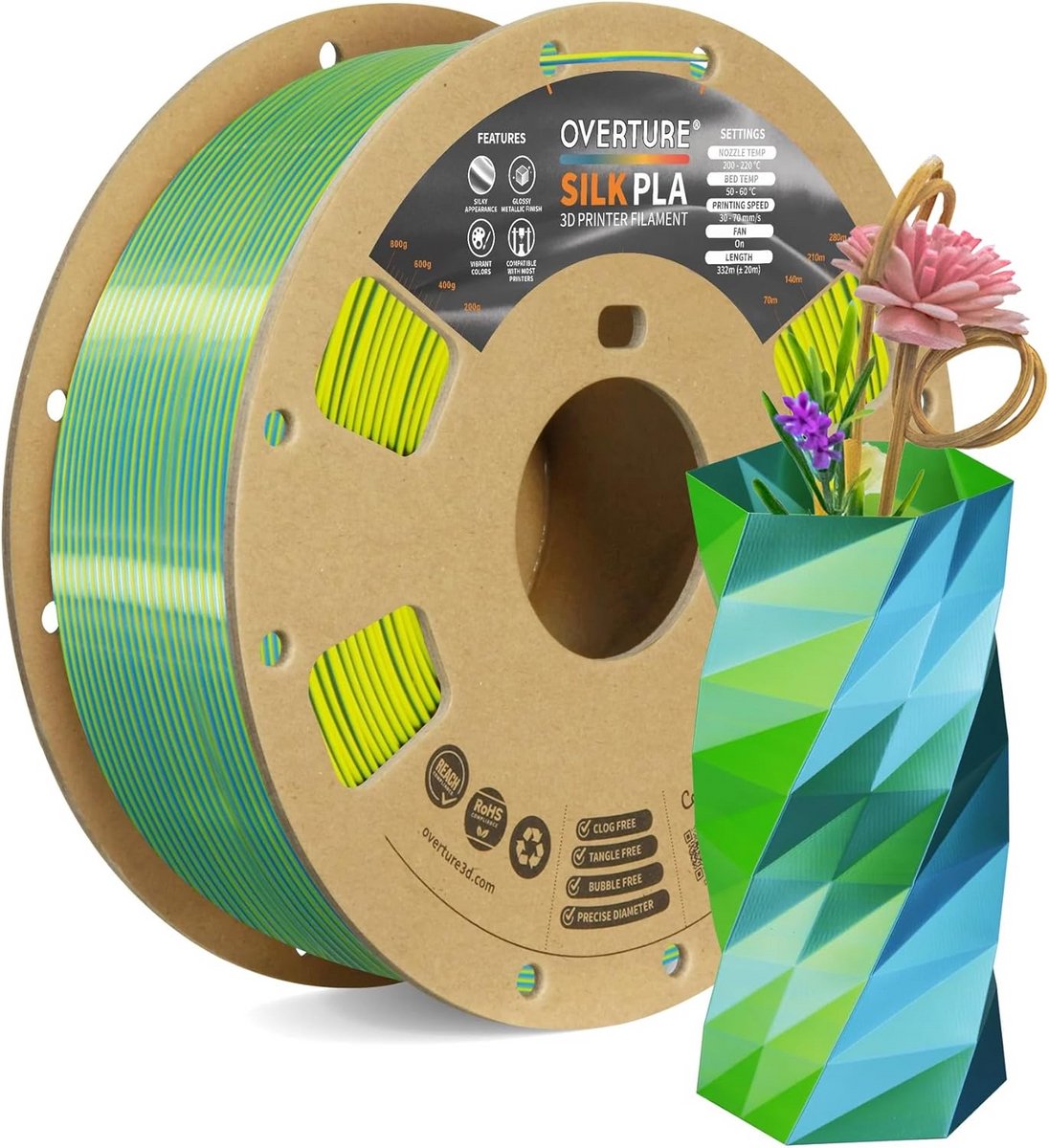 Dual Color 1.75mm PLA Filament Clog-Vrij Glanzend 3D Printer Materiaal 1kg